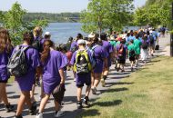 Students and community members walking in the Tewahnekenhá:wi (We Are Carrying Water) Walk.